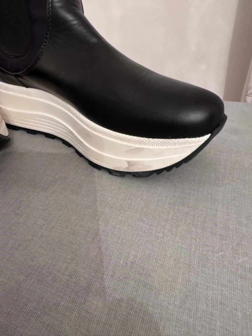 Janet Sport Black Leather Platform Chelsea Ankle Boots Size 37 US 6.5 Italy